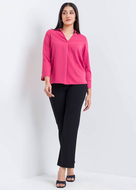 Three Quater Sleeve Blouse With Front Pleat