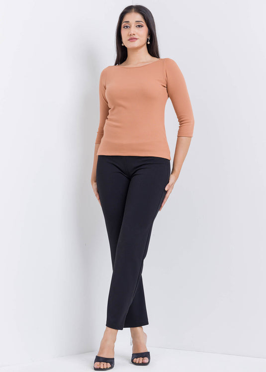 Three Quarter Sleeve Blouse With Round Neck