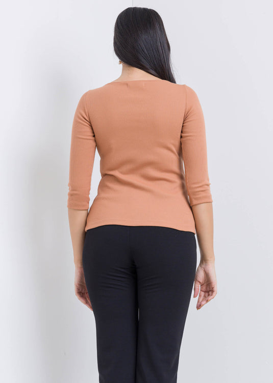 Three Quarter Sleeve Blouse With Round Neck