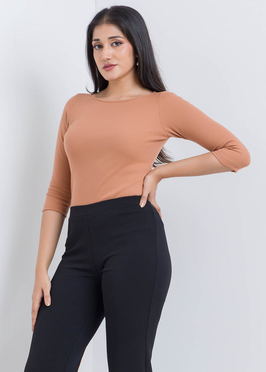 Three Quarter Sleeve Blouse With Round Neck