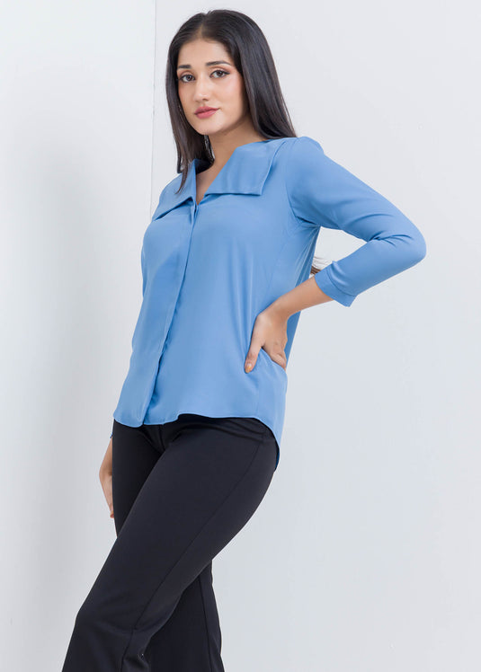 Large Collar Blouse With Long Sleeves