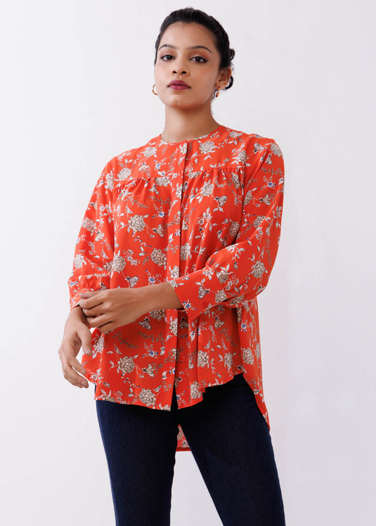 Button Down Blouse With Yoke Panel