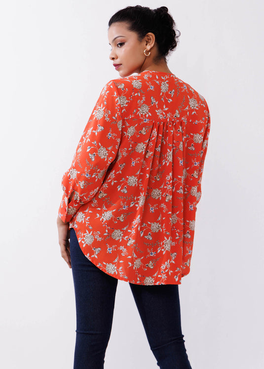 Button Down Blouse With Yoke Panel