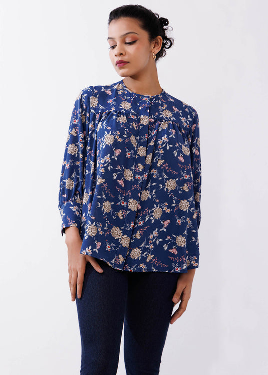 Button Down Blouse With Yoke Panel