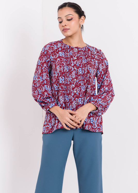 Printed Blouse With Pin Tuck Detail