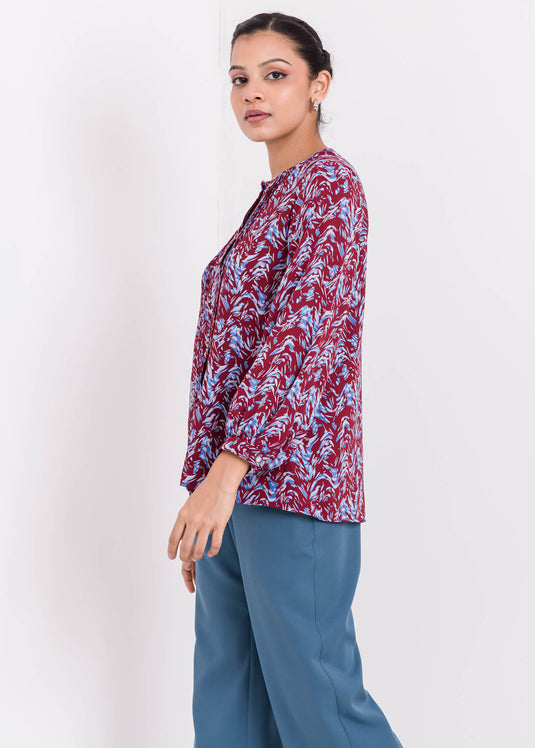 Printed Blouse With Pin Tuck Detail