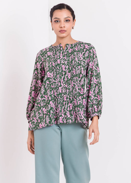 Printed Blouse With Pin Tuck Detail