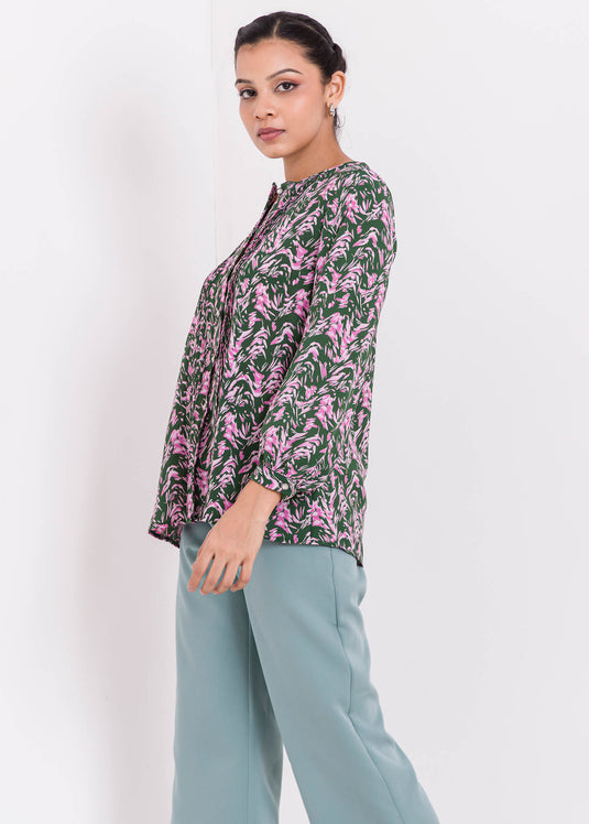 Printed Blouse With Pin Tuck Detail