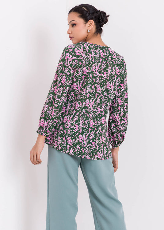 Printed Blouse With Pin Tuck Detail