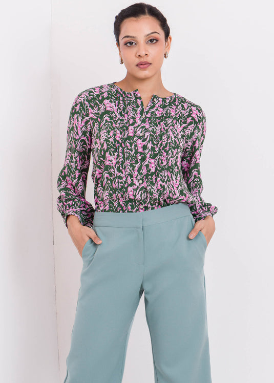 Printed Blouse With Pin Tuck Detail