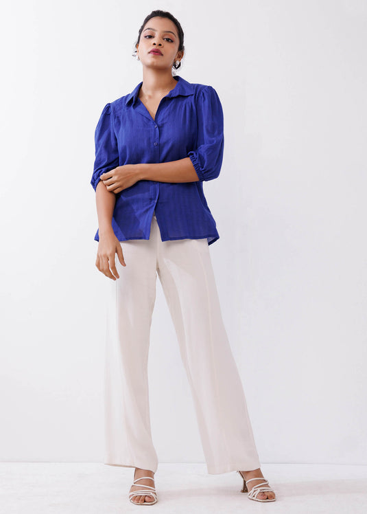 Pleat Detailed Blouse With Shirt Collar