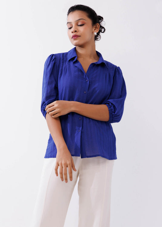 Pleat Detailed Blouse With Shirt Collar