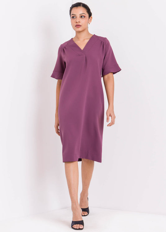 V Neck Dress With Flounce Sleeve