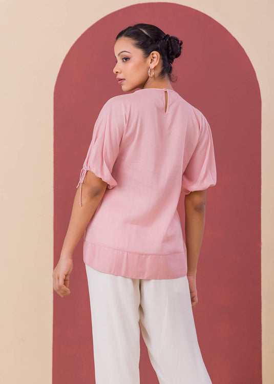 Puff Sleeve Blouse With Front Pleat