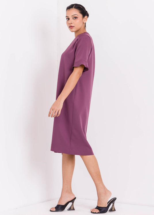 V Neck Dress With Flounce Sleeve