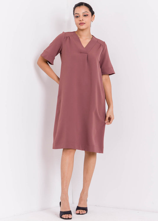 V Neck Dress With Flounce Sleeve