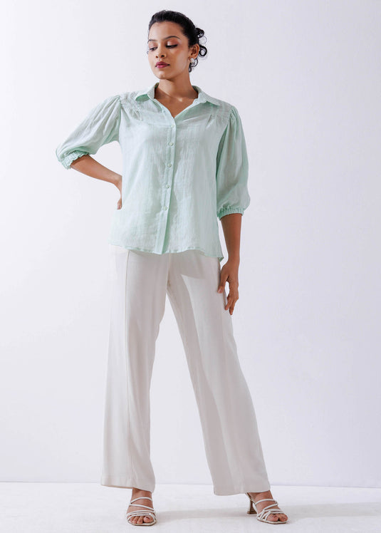 Pleat Detailed Blouse With Shirt Collar