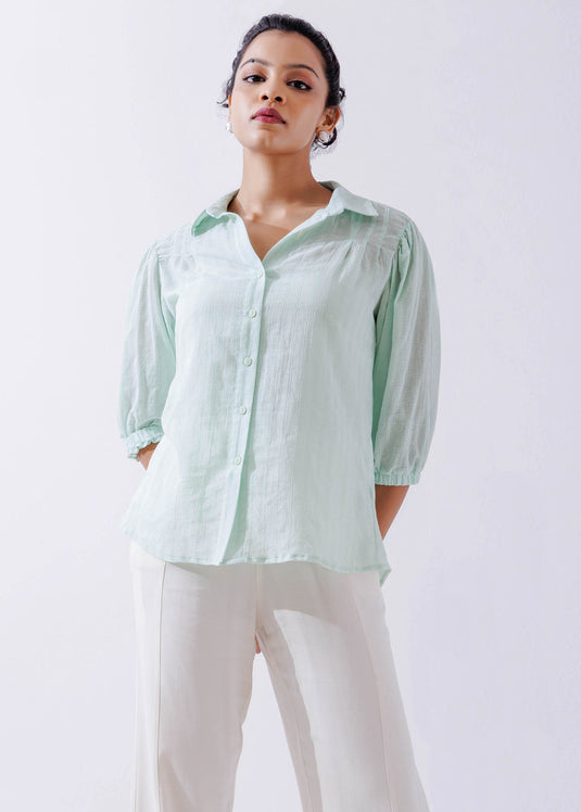 Pleat Detailed Blouse With Shirt Collar