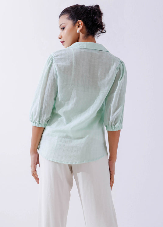 Pleat Detailed Blouse With Shirt Collar