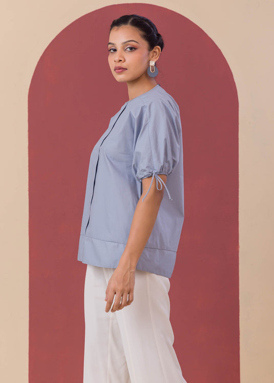 Puff Sleeve Blouse With Front Pleat