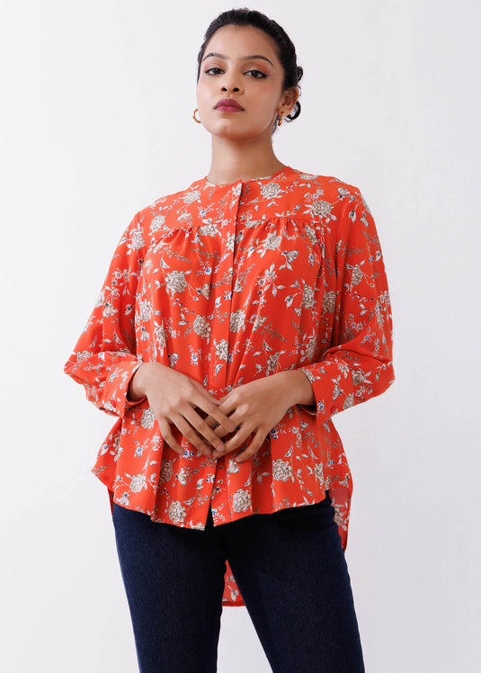 Button Down Blouse With Yoke Panel