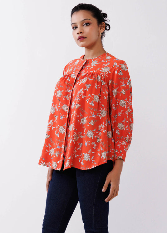 Button Down Blouse With Yoke Panel