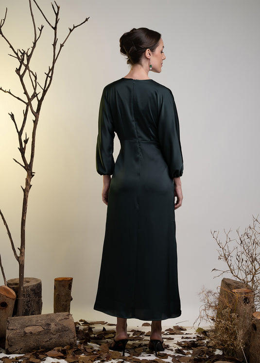 V Neck Long Sleeve Maxi Dress With Front Slit