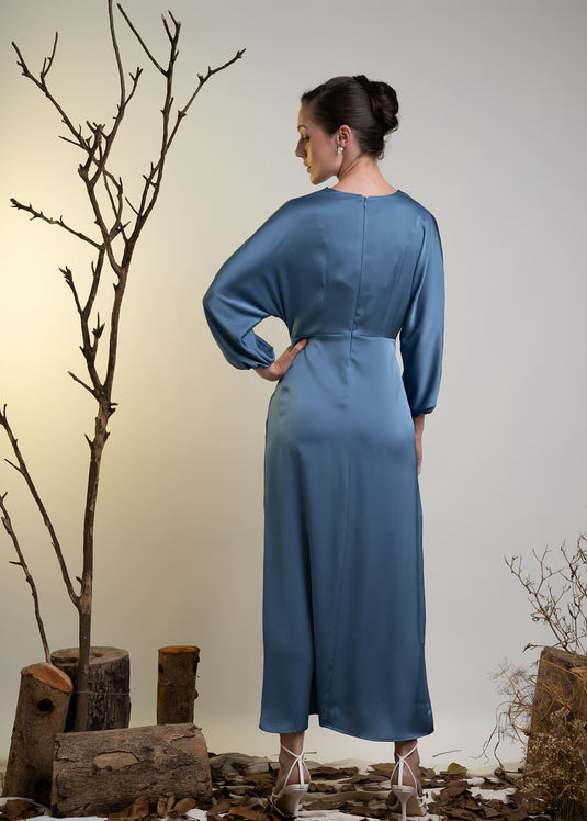 V Neck Long Sleeve Maxi Dress With Front Slit