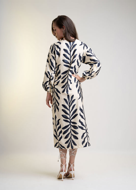 V Neck Printed Midi Dress