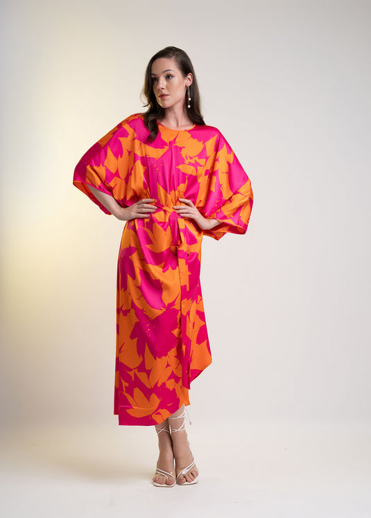 Printed Kaftan Dress With Belt