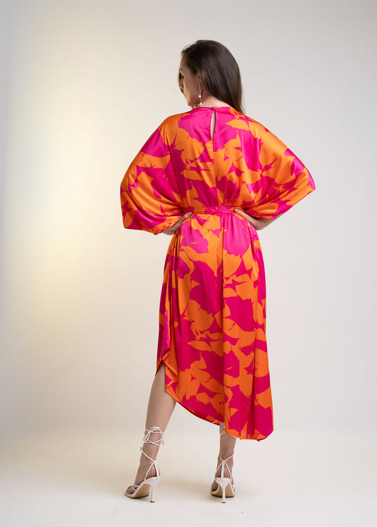 Printed Kaftan Dress With Belt