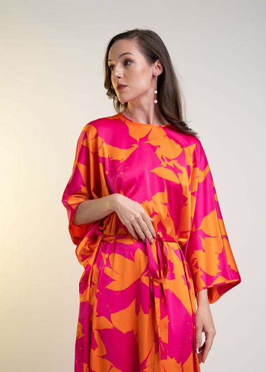 Printed Kaftan Dress With Belt