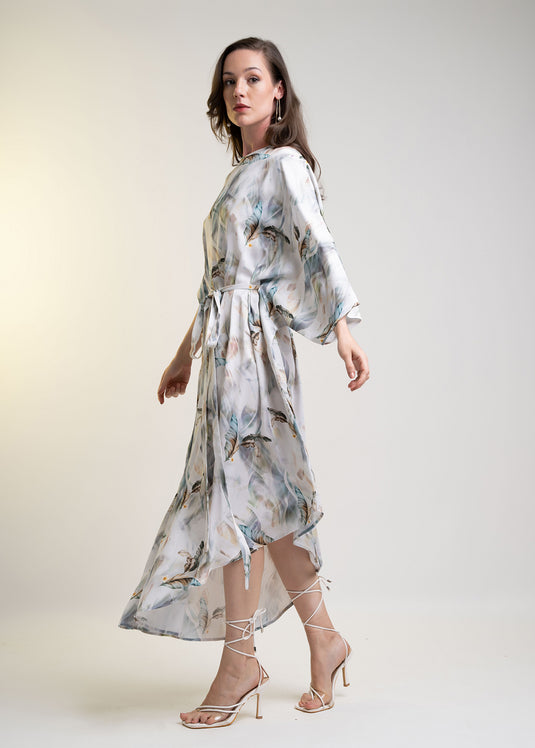 Printed Kaftan Dress With Belt