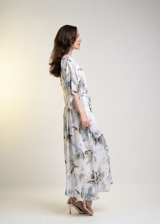 Printed Kaftan Dress With Belt