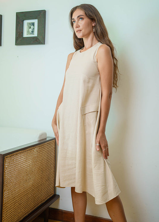 Sleeveless Dress With Flap Detail