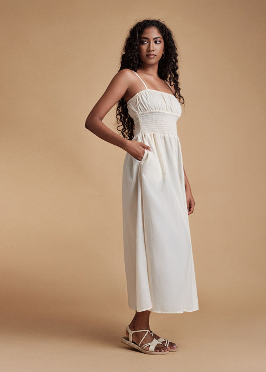 Strappy Midi Dress With Smocking Detail