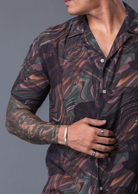 Casual Wear Printed Cuban Collar S/S Shirt