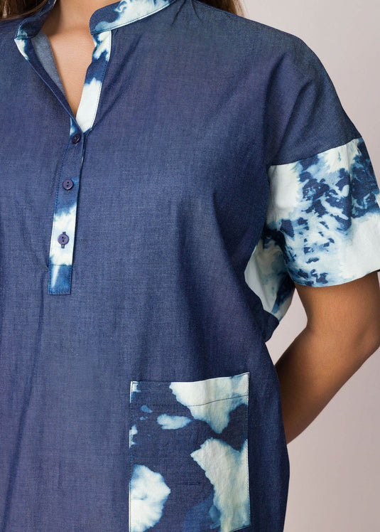 Contrast Color Patched Batik Shirt