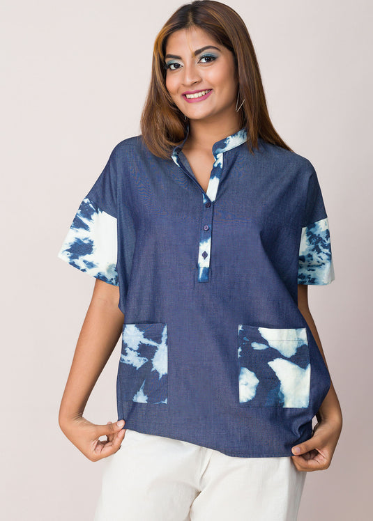 Contrast Color Patched Batik Shirt