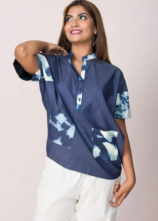 Contrast Color Patched Batik Shirt