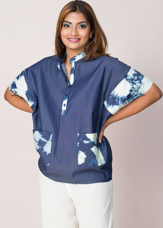 Contrast Color Patched Batik Shirt