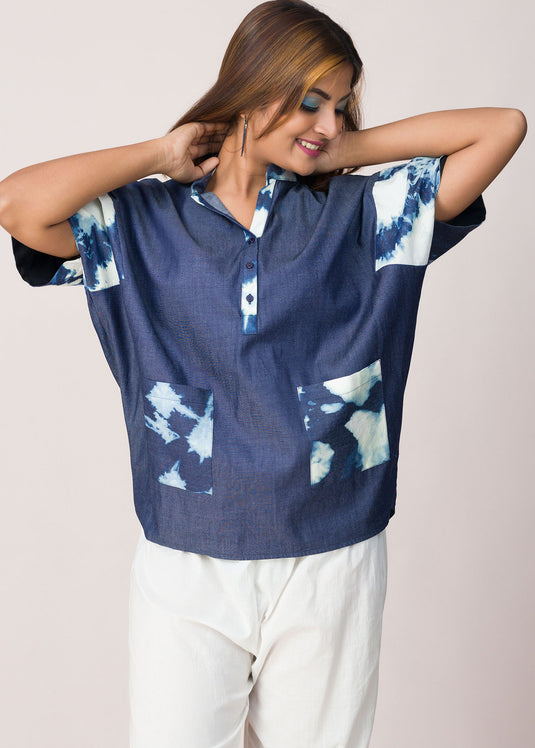 Contrast Color Patched Batik Shirt