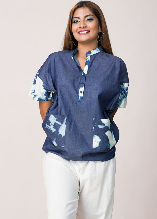 Contrast Color Patched Batik Shirt