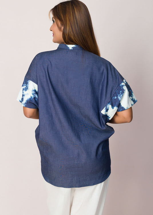 Contrast Color Patched Batik Shirt