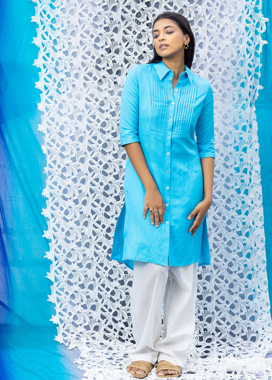 Pin Tuck Yoke Kurtha