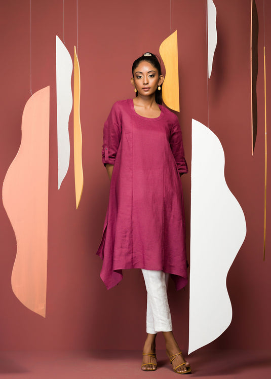 Asymmetrical Hem Flowy Long Kurtha