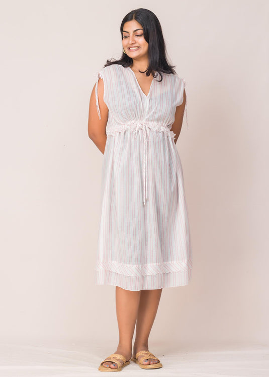 Frill detailed front tie-up dress