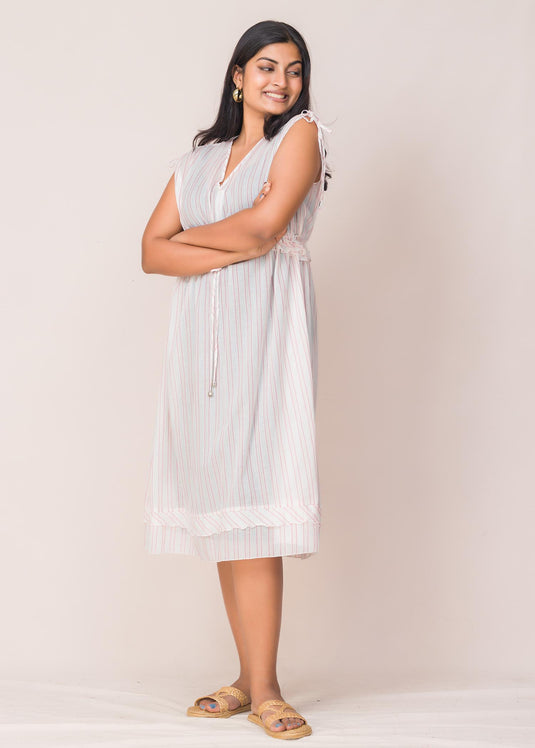 Frill detailed front tie-up dress