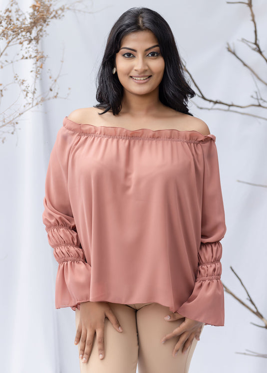 Twisted sleeve detailed off-shoulder blouse