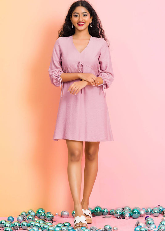 Long sleeve v neck mini dress